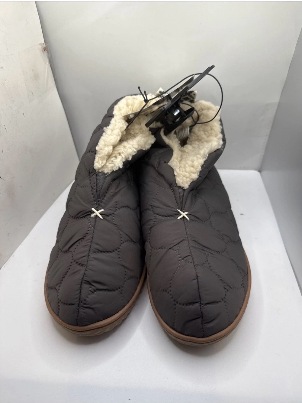 dearfoams Quilted Brown Slip-On Faux-Shearling Slippers